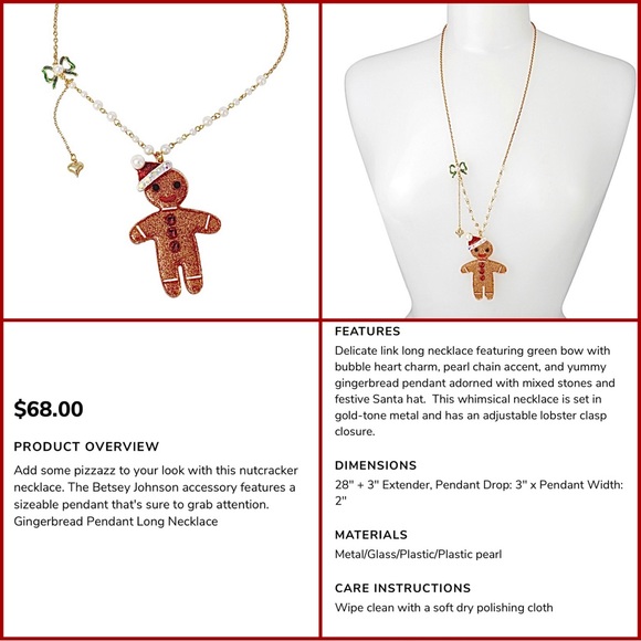 Betsey Johnson ‘Feliz Navidad’ Gingerbread Man Necklace; Barrett Set NWT - Picture 2 of 13